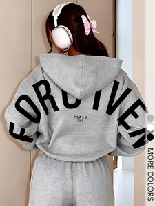 Women's Christian FORGIVEN Hoodie, Gray Oversized Casual Pullover Top with Psalm 32:1 Back Print Geometric for Church, Streetwear and Inspirational Fashion