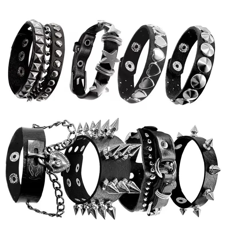 8pcs Spiked Bracelets Bracelets Spike Bracelet men Unisex，Y2K,80s cool rock style, a must-have for parties, music festivals, and motorcycle enthusiasts