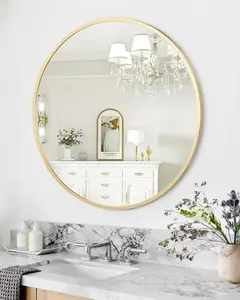 【GARVEE】Gold Bathroom Round Mirror 32 Inch Circle with 20mm Aluminum Frame, Shatter-Resistant Resin Fogless Glass, Wall Mounted Vanity Mirror for Entryway, Hallway, Bedroom, Living Room Decor