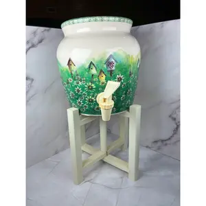 🌼 Vintage Stoneware Beverage Dispenser on Stand – Country Cottage Charm (c. 1990s)