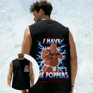 Men's "I Have The Poppers" Graphic Sleeveless Tank Top, Funny Meme Muscle Shirt, Bold Lightning Bolt & Cartoon Print Casual Tank, Novelty Streetwear, Unique Gift for Humor Lovers, Comfortable Cotton Sleeveless Tee