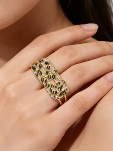 Men's Fashion Hip Hop Punk Geometric Metal Hollow Out Dual Finger Ring, Zircon Inlay, Daily Wear, Party, Christmas, Valentine's Day Gift, Fashion Rings