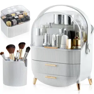 Makeup Organizer for Vanity Skincare Portable Cosmetics Storage Box for Bathroom Living Room Bedroom Countertop College Dorm Preppy Skin Care Caddy Dresser Countertop Cosmetic Display Rack