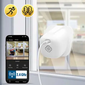 Indoor Glass Mount Security Camera, 2.4G WiFi Window Cam, Dual TF/Cloud Storage, Two-Way Audio, Motion Alert, Night Vision, Easy Install for Home, Office & Retail Safety