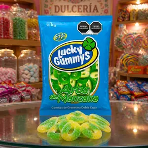 Lucky Gummy Apple Rings - 1kg Bag of Double Layered Gummy Candy with Apple Flavor