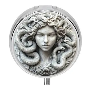 Mediterranean Theme 3-Compartment Portable Metal/plastic Medicine Box, Healthcare, Unique Gift Idea, Compact Travel Organizer, Decorative Storage Solution, Medical Storage