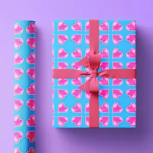 Valentines Day Wrapping Paper Roll With Pink Hearts, Fun Wrapping Paper Roll For Valentines Day Gifts In Cute Pattern Gift Wrap, Birthday Festive Gifts