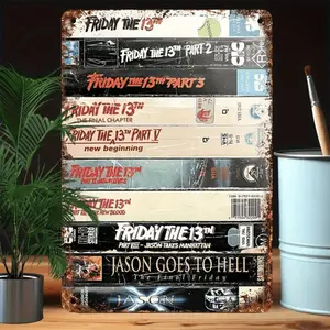 Vintage Friday the 13th Metal Sign 2D Flat Wall Art Featuring Jason Voorhees Illustration Ideal for Home Bar Caf Garden Decor Great Gift for Halloween and Christmas