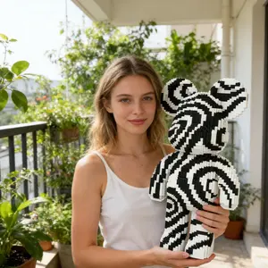 Striped Bear 3D Puzzle Building Blocks Decoration, Home Office Bookshelf Decor, Party Living Room TV Stand Display, Shape Recognition Puzzles