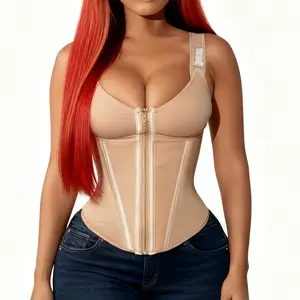 Women's Faja Waist Trainer Shapewear Corset - Breathable, Compression, Basic Normal Type, Tummy Control Bodysuit with Adjustable Straps, Front Zipper, Hook-and-Eye Closures, Fit for Sport Workout & Daily Wear, Full-Figure Crop Top with Push Bra body summe