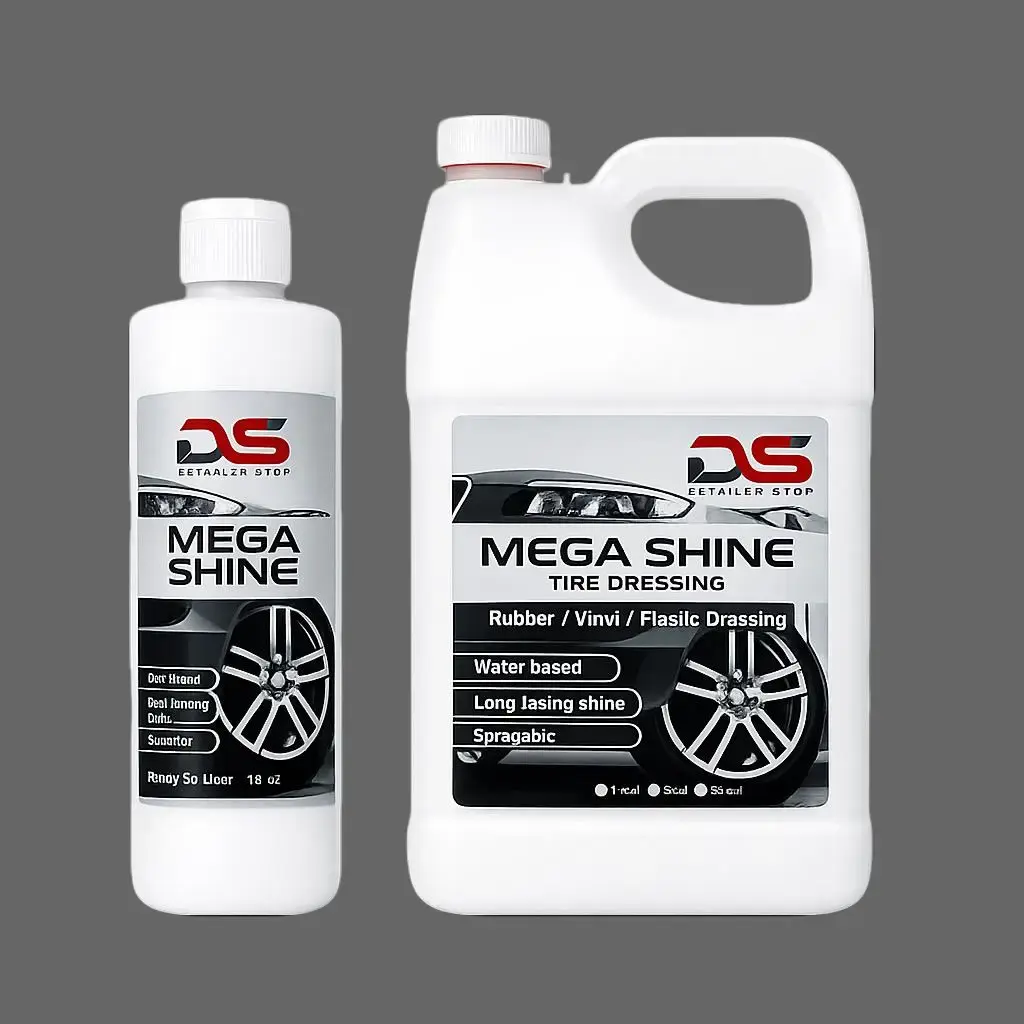 Mega Shine Tire Dressing exterior ready to use formula spreads evenly for a smooth, streak free finish that leaves tires looking like new without excessive sling