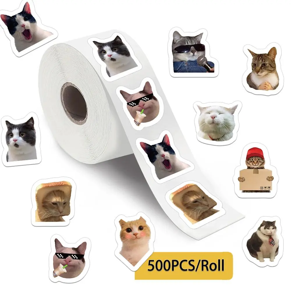 Cat Pattern Sticker (500pcs/roll), Funny DIY Decals, Decorative Sticker for DIY Scrapbook & Journal Making & Gift Wrapping, Funny Stickers, Scrapbooking Stickers