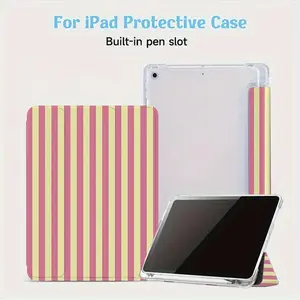 Pink Striped iPad Case with Auto Sleep/Wake & Stylus Slot | Shockproof Scratch-Resistant Slim Cover for iPad 11th/10th Gen, Air, Mini, Pro & Samsung Galaxy Tab Series | Ideal Gift for Back to School, Valentine's Day & New Year