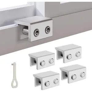 Keyed Sliding Window Locks Security Blocker for Horizontal & Vertical Sliding Windows, Child Proof Inside Mount Stoppers Prevent Break-Ins, Easy No-Drill Installation, 4 Pack Silver
