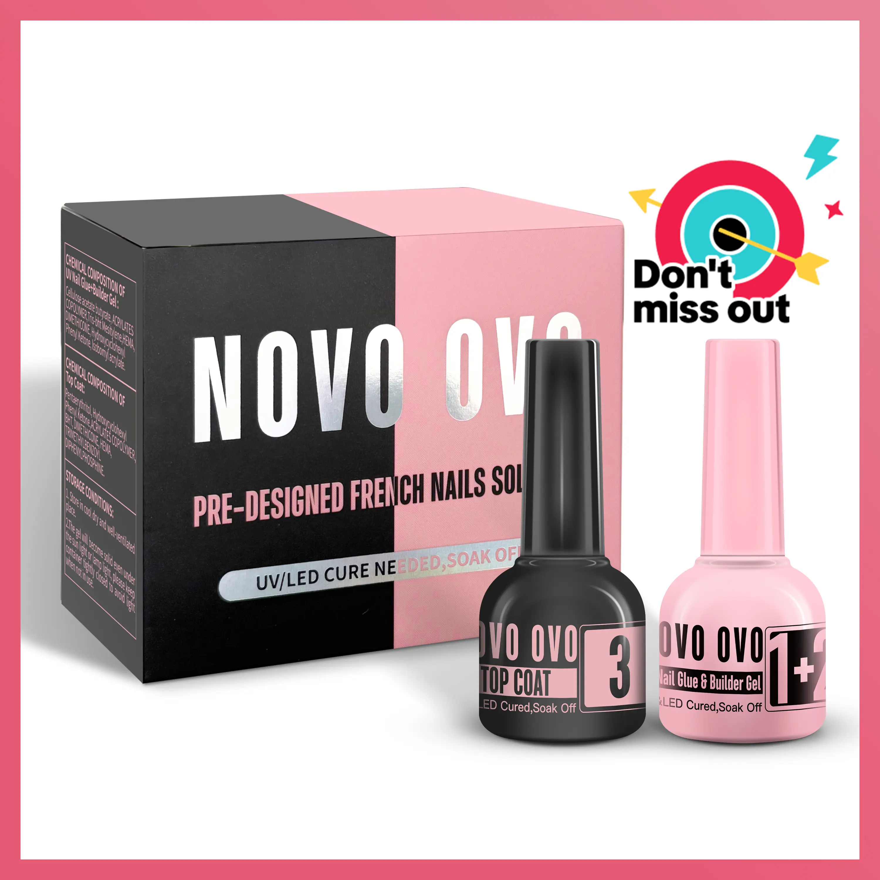 UV Nail Glue and Builder Gel 2 in 1, No Wipe Top Coat Kit for Predesigned French Tip Nail Tips, NOVO OVO Super Strong Adhesive for Press on Nails, 30+ Days Long Lasting, Salon Effect, Easy to Use summerwins Soak Off Gel Uv Gel Set
