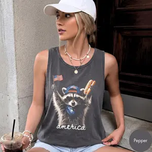 Comfort Colors Feral & Free Racoon Tank Top, 4th of July Shirt, USA Independence Day Tank Top, Funny Raccoon Tee, Patriotic Shirt