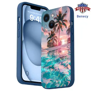 Straight Edge TPU Phone Case for iPhone 15 16 14 Pro Max 13 12 11 XR XS Plus E Azure Sea and Blue Sky Pattern Drop Protection Shockproof Soft Liquid Silicone Smartphone Cover