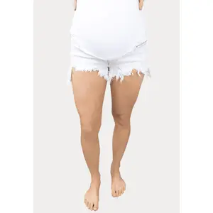 Light Wash Frayed Maternity Shorts