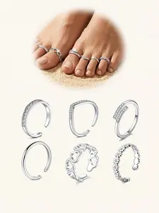 Women's Adjustable Open Zircon Toe Ring Toe Rings For Women Heart Flower Shaped Open Band Toe Ring Adjustable Toe Rings 6pcs Ideal Summer Beach Foot Jewelry