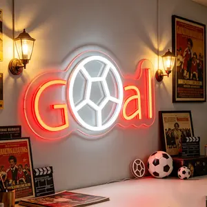 Letter Inlaid Football Goal LED Neon Sign, Red & White USB Powered Neon Light, Wall Mount & Desktop Dual-Use, Energy-Saving Decor Lamp, Ideal for Football Club, Stadium, Sports Party, Game Room, Bar, Man Cave and Living Room Aesthetic Wall Decor
