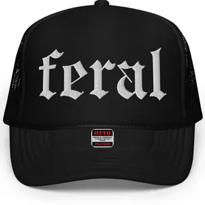 RIVEMUG NX Feral Embroidered Curved Bill Foam Trucker Hat High Crown Adjustable Cap