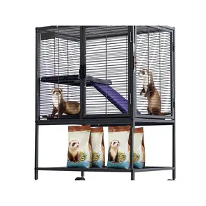 34 Inch High Small Animal Cage For Ferrets, Chinchillas, Hedgehogs - 4 Tier Large Hamster Cage With Removable Ramp, Comfortable Hammock, Extra Storage Stand, And Easy-To-Clean Removable Tray