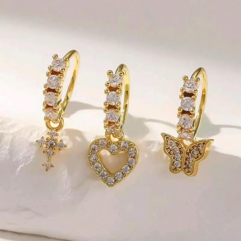 Heart & Cross & Butterfly Design Nose Ring Set, Fashionable Nose Ring for Women & Girls, Trendy All-match & Exquisite Jewelry for Birthday Gift, Nose Piercing Jewelry, Body Jewelry