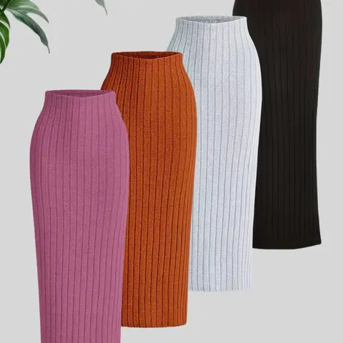 Women's Solid Ribbed Elastic Skirt, Casual Fashion Long Slim Fitting Skirt for Daily Outdoor Wear, Ladies Bottoms for Spring & Fall
