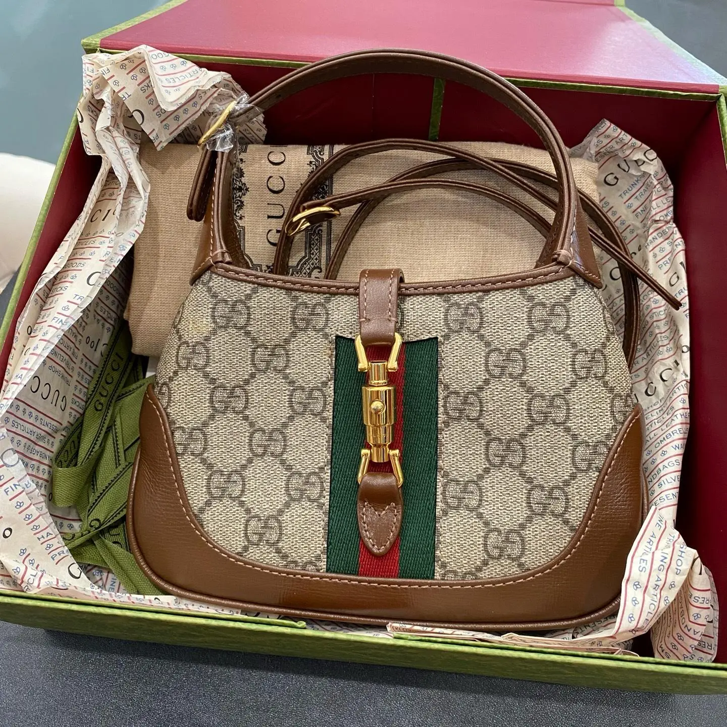 Pre-owned Gucci brown Monogram 1961 jackie mini handbag crossbody bag size: 19*13cm XH 20419148