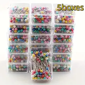 Colorful Pearl Head Pins, 500pcs/5 Boxes Mixed Color Straight Pin, Sewing Pin, DIY Craft Pin, Positioning and Fixing Pin, Fashion Design Accessories, Sewing Tools, Sewing Kit