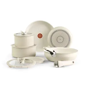 T-fal Ingenio Essentials Cookware Set with Detachable/Removable Handle 11 Piece, Non Stick, Oven Broiler Safe 500F, Stackable, Pots and Pans Set, Frying Pans, Dishwasher Safe