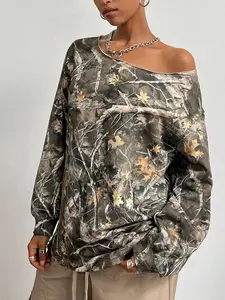 Women's Long Sleeve Slim Fit Casual Sport Top, Fashionable High-End Look, Perfect for Daily Wear, Stylish Ladies' Outerwear, Camo Sweatshirt