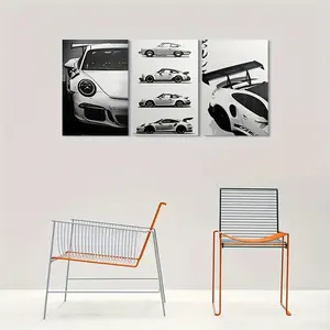 2D 3pcs(Framed Frameless Poster Optional) painting,"Modern Art Wall Decor - Black & White Sports Car Collection - Set of 3 Panels