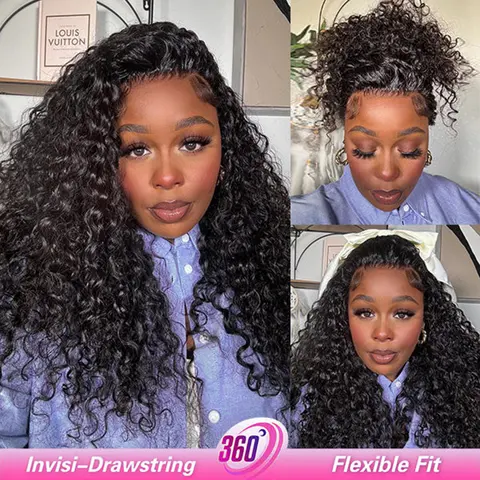 FORGIRL FOREVER Water Wave Glueless Wig Bleached Knots 360 Wear Go Glueless Drawstring Wig Pre-Cut Lace Frontal Human Hair Wigs Beginner Friendly