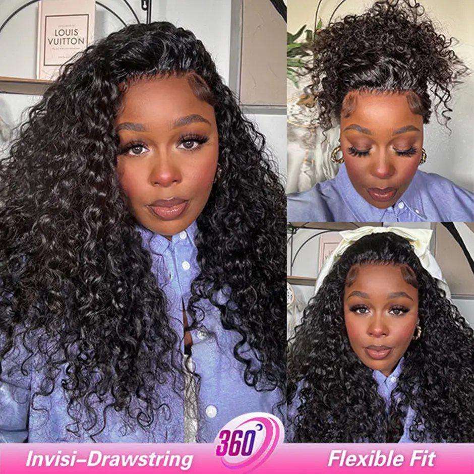 FORGIRL FOREVER Water Wave Glueless Wig Bleached Knots 360 Wear Go Glueless Drawstring Wig Pre-Cut Lace Frontal Human Hair Wigs Beginner Friendly