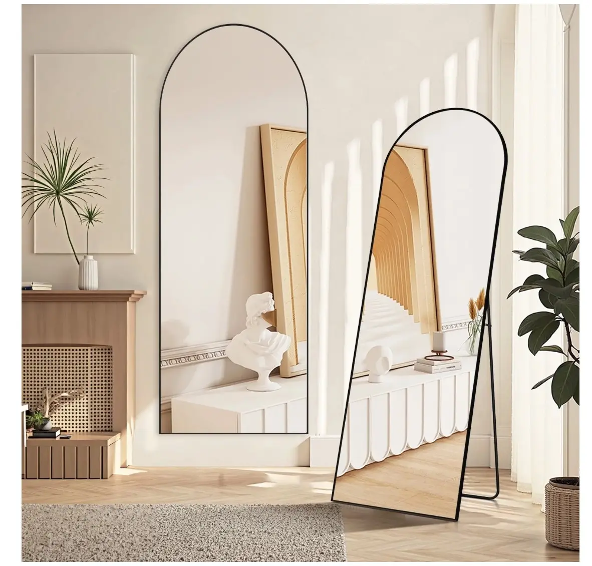 21" x 64" Black Modern Arched Full Length Wall Mirror,Body Floor Mirror with Stand Aluminium Decor
