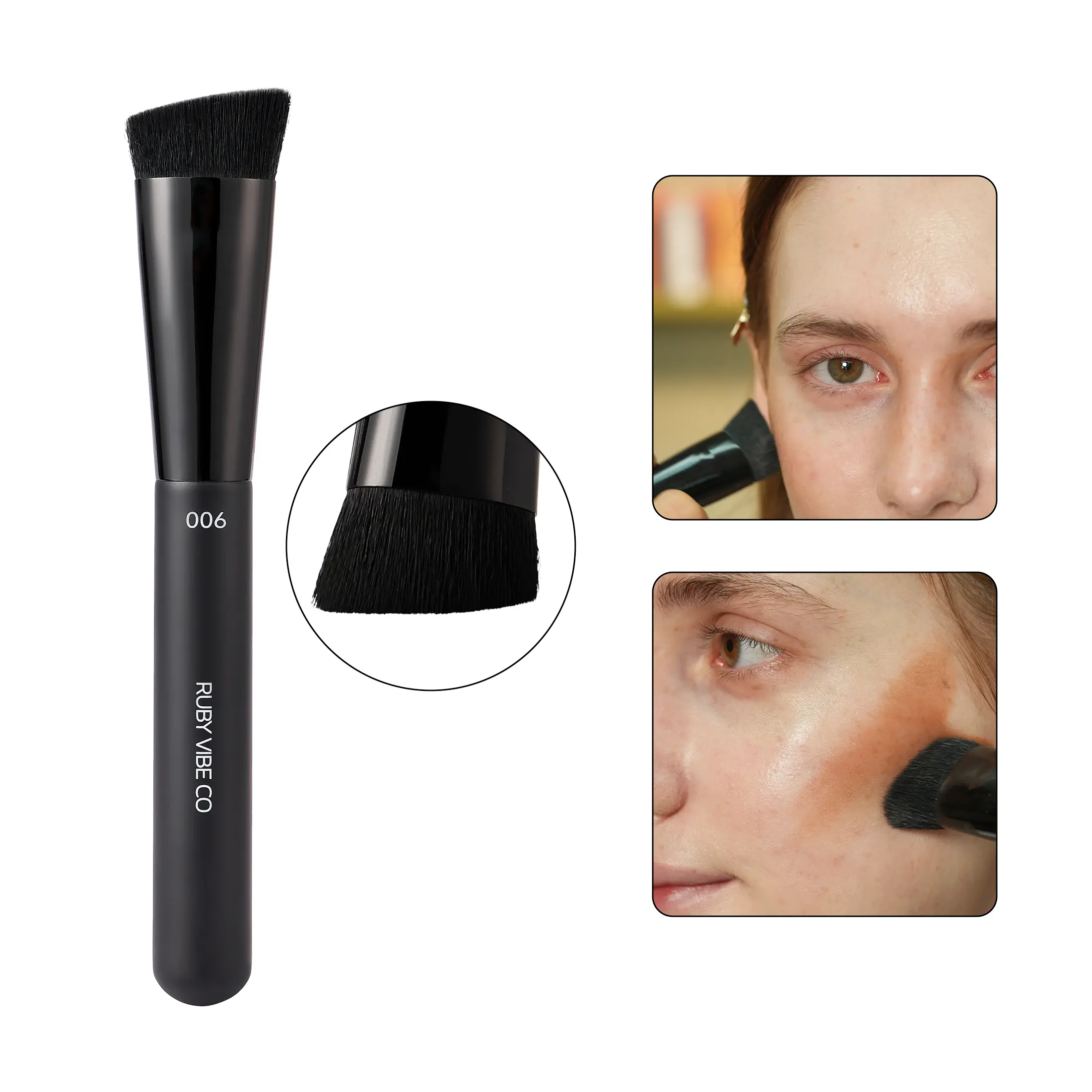 RUBY VIBE CO Contour Brush, Angled Makeup Brush for Cream Contour, Liquid Foundation, Cream Blush & Setting Powder, Synthetic Bristles, Model 006