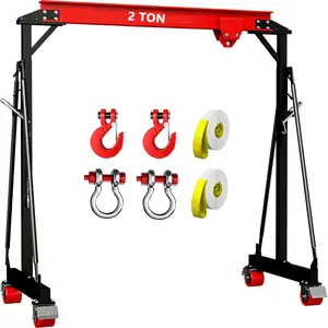 Garvee 2 T Adjustable Gantry Crane 4400 LBS Capacity, 8 - 12 ft Adjustable Height, Shop Lift Hoist with Manual Trolley, Hook & Shackles for Warehouse, Factory