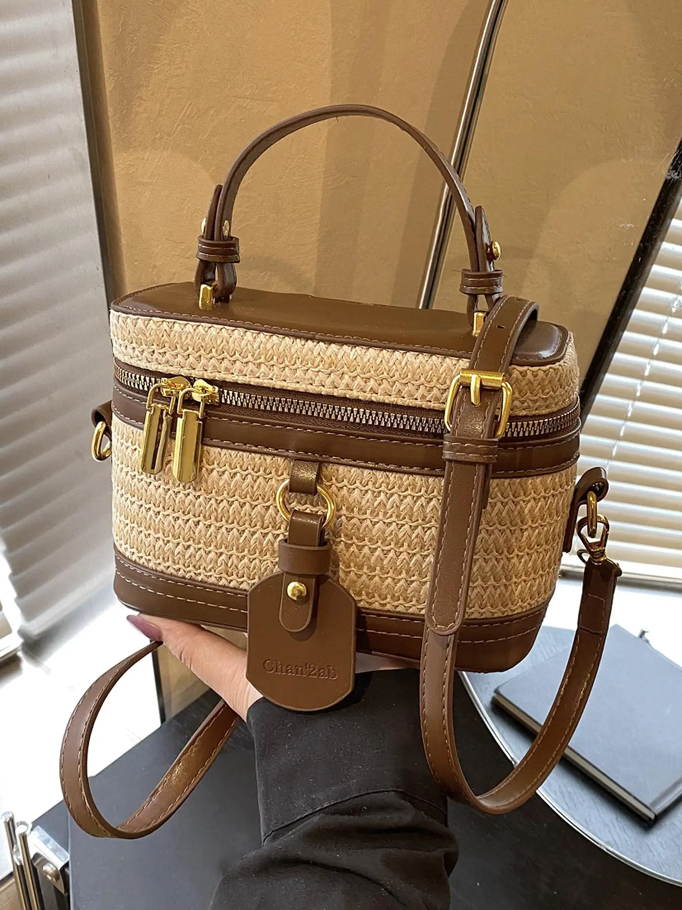 Women's Fashionable Straw Bag, Casual Versatile Zipper Shoulder Bag for Daily Use, Daily Commuting Bag, Crossbody Shoulder Purses, Casual Crossbody Bags, Stylish Crossbody Bag