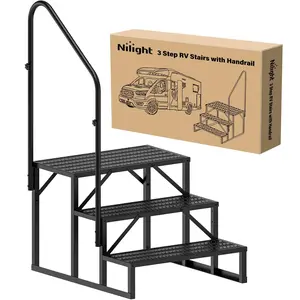 Nilight 3-Step RV Stairs with Handrail - Sturdy Portable Iron Ladder, Heavy-Duty Load-Bearing Capacity for RV Use, Sturdy Portable Ladder,summervibes