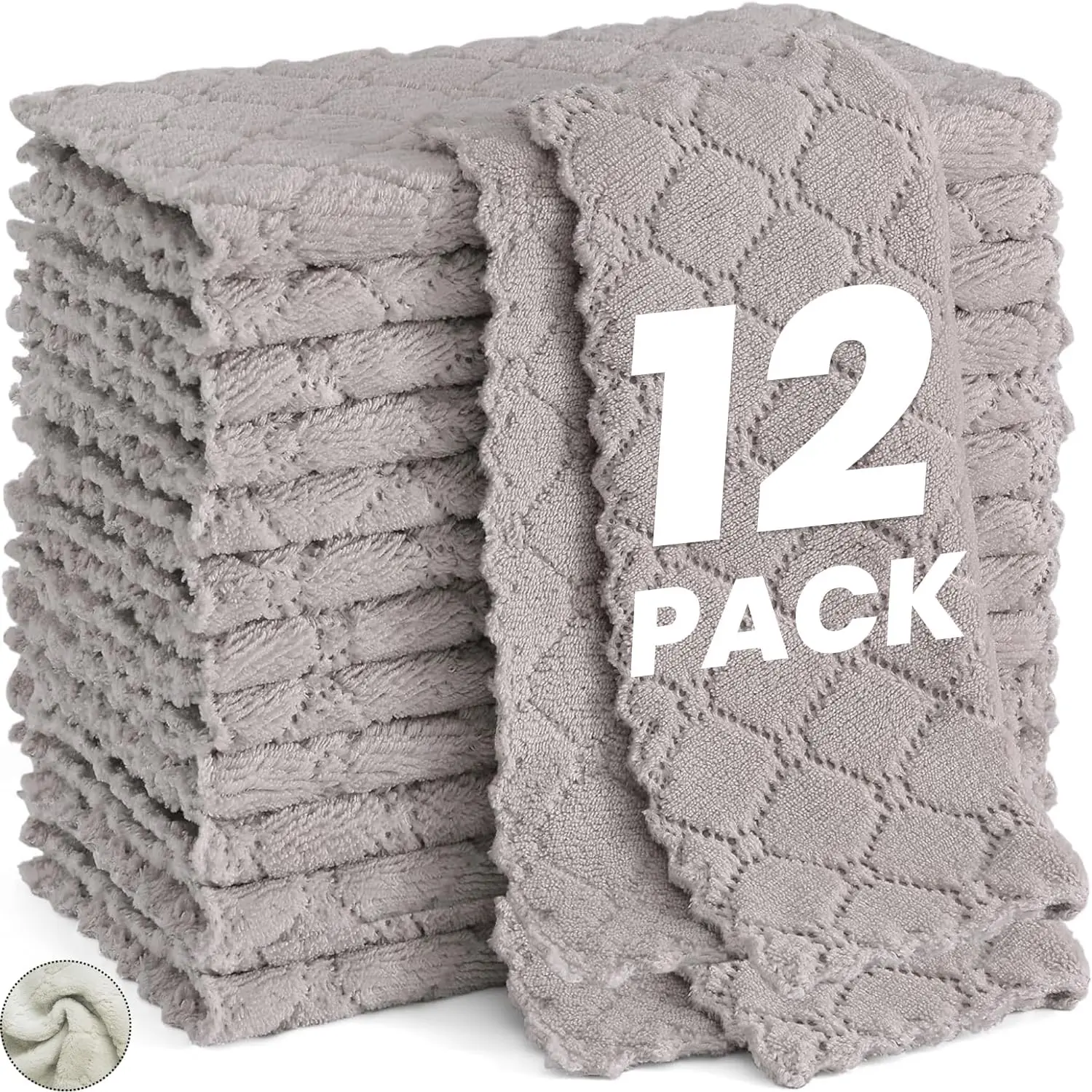 12 Pack Kitchen Dish Cloths (10x10″ Gray) Coral Fleece Microfiber Towels, Ultra Soft Absorbent Kitchen Cleaning Towels, Nonstick Oil, Lint-Free, Fast Drying, Reuseable Cleaning Cloths,Cleaning Rags Household Velvet Wipe Cotton Hand Smooth
