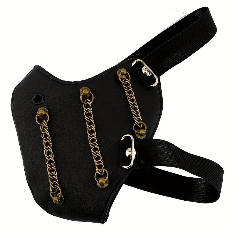 Cyberpunk and Steampunk Style Adult Faux Leather Mask with Gold Chain - Fashionable, Avant-garde Halloween Party Accessory, Adjustable Shoulder Strap, Design Options, Halloween Costume