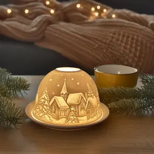 Porcelain dome candlestick, including candle cover and candle tray, winter country design, amazing 3D image candlestick, Christmas gifts and Christmas decorations, dining table, home decoration, Vintage candle stand, Interior decoration accessories