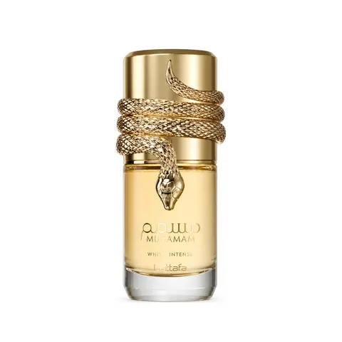 Lattafa Musamam White Intense Eau de Parfum (100ml/3.4oz) - Luxury Arabic Unisex Fragrance, Aromatic Luxurious Fragrance, Woody-Earthy Warm Musk, Spicy Coconut Citrus Notes, EDP Body Perfume with Cozy Aura