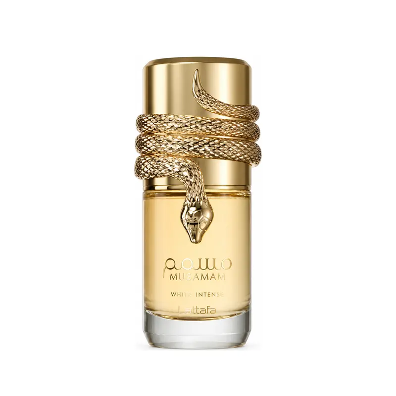 Lattafa Musamam White Intense Eau de Parfum (100ml/3.4oz) - Luxury Arabic Unisex Fragrance, Aromatic Luxurious Fragrance, Woody-Earthy Warm Musk, Spicy Coconut Citrus Notes, EDP Body Perfume with Cozy Aura