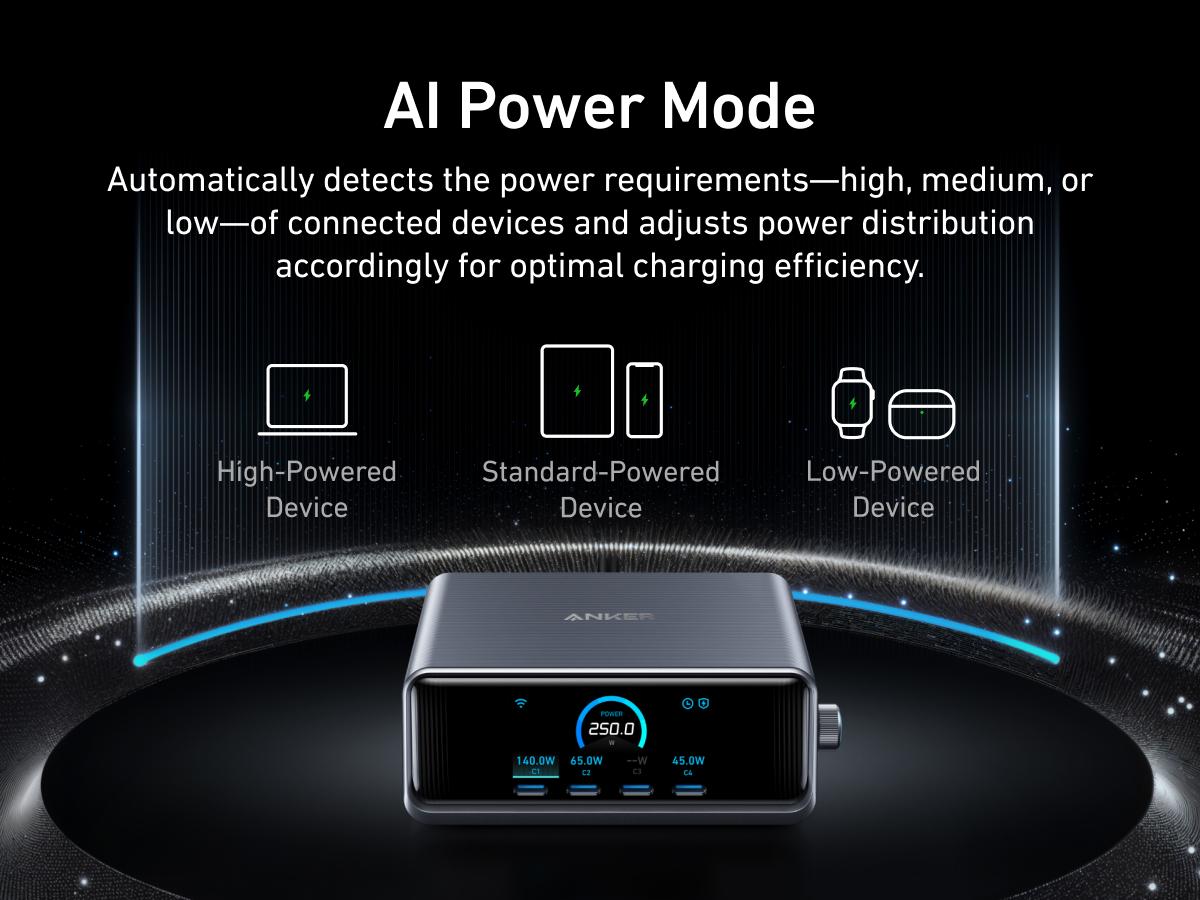 Anker Prime Charger, 250W 6-in-1 GaN Charger with Smart LCD, Ultra-Fast Charging for MacBook, iPhone 17, iPad, and More (Silver)