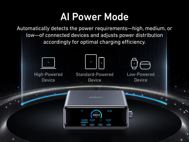 Anker Prime Charger, 250W 6-in-1 GaN Charger with Smart LCD, Ultra-Fast Charging for MacBook, iPhone 17, iPad, and More (Silver)