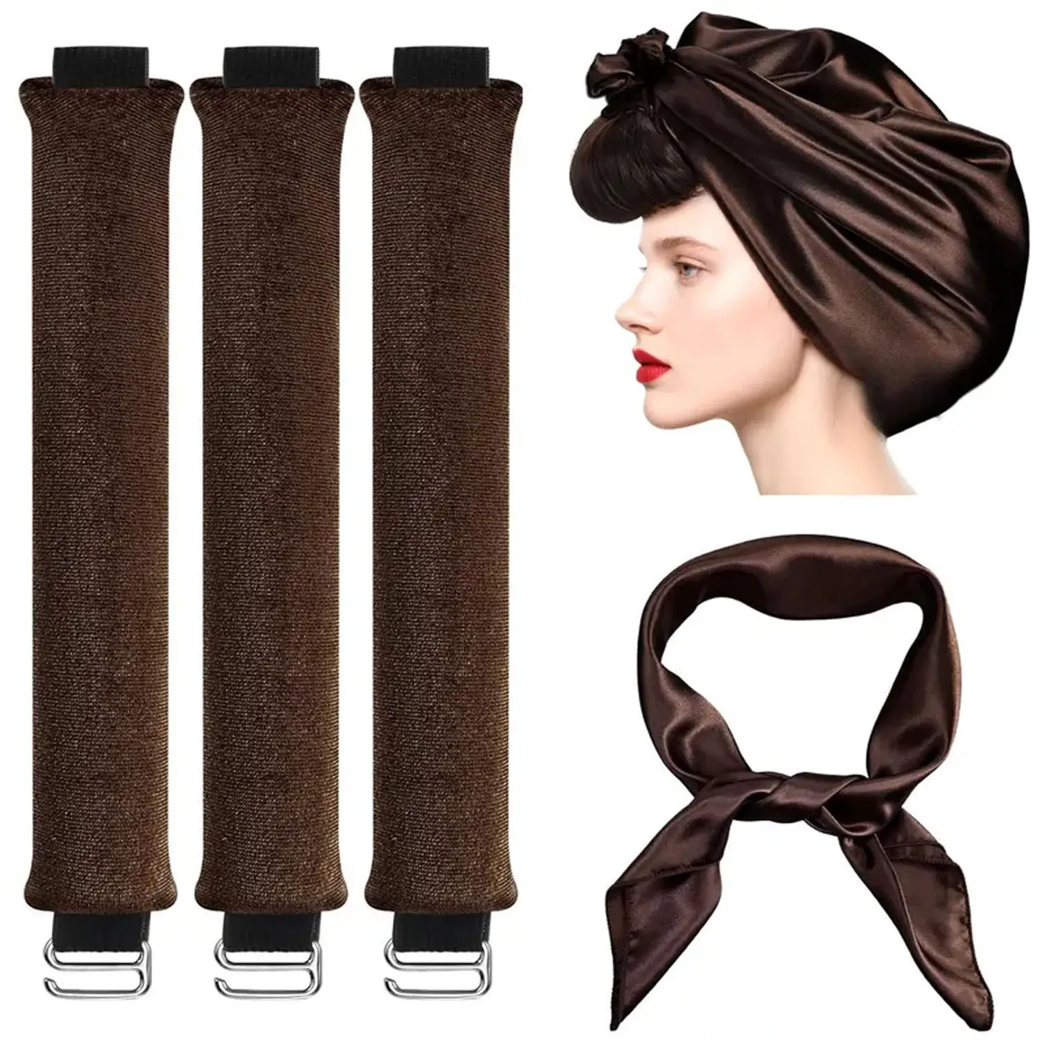 4PCS Heatless Curling Rod Set, Heatless Styling Tools, No Heat Velvet Hair Curlers with Satin Silk Scarf for Overnight Natural Waves & Bouncy Curls, Sleep-In Hair Styling Kit for Long & Medium Hair, Heatless Curls