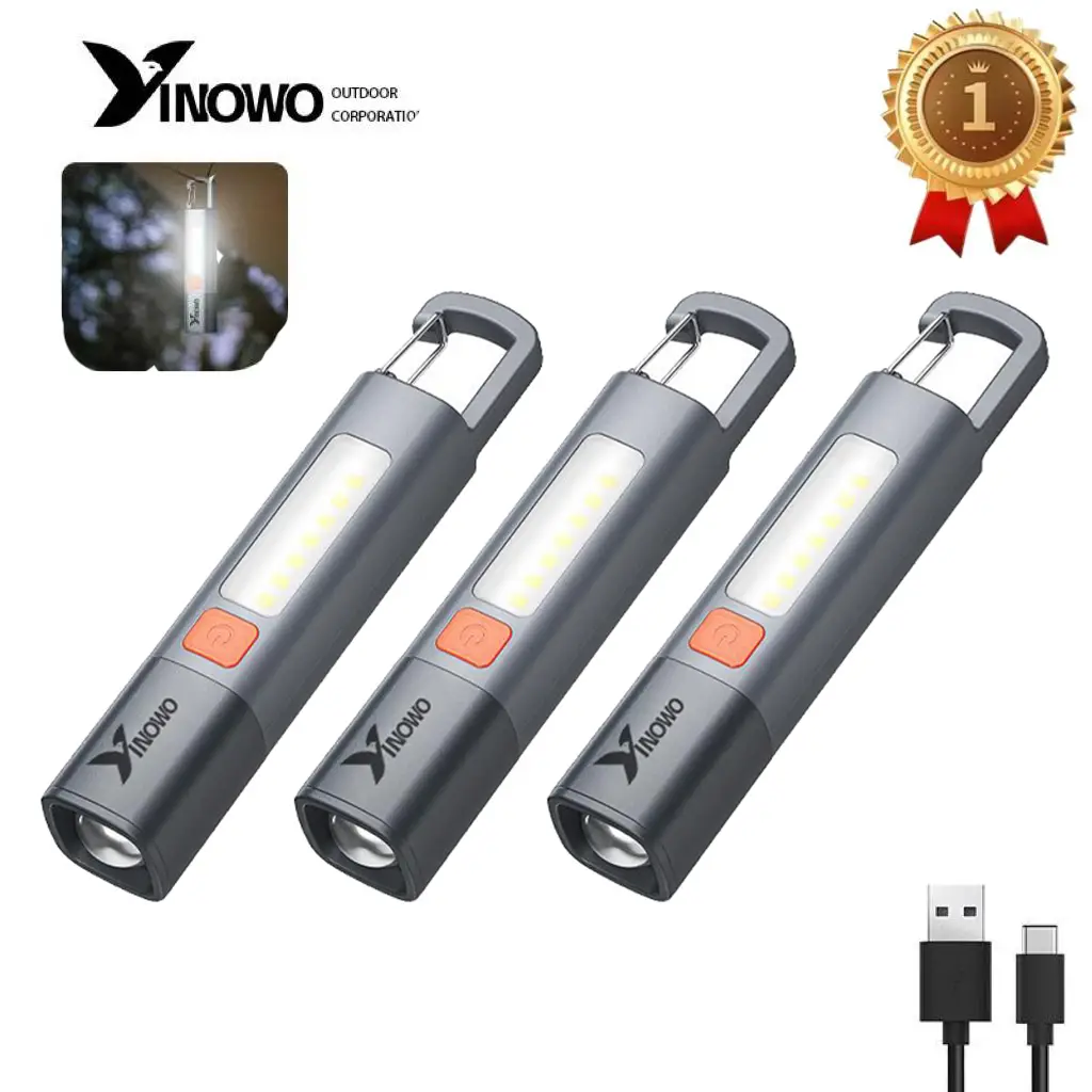 Yinowo 2025 Outdoor Strong Light Portable Flashlight with COB Side Light, Rechargeable Super Bright High Battery Life LED Light, Camping and Daily Use