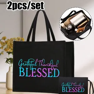 Large Capacity Handbag and Makeup Bag Set, Travel Cosmetic Bags, Travel Style Letter Design, Perfect for Shopping, Ideal Gift for Family and Friends